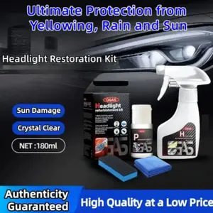 Car Headlight Restoration Fluid, Yellowing Crystal Coating Liquid, Crystal Clear Finish, No Polishing Required Set, Automotive Light Repair Solution