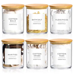 Cotton Swab Storage Box, 4/6 Counts Transparent Storage Jar with Bamboo Lid, Home Organizer for Bathroom, Bedroom, Living Room, Kitchen, Bottles