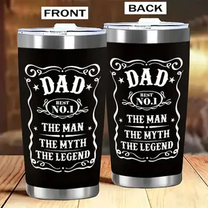 Dad Quote “Dad is a real man”Design 20oz Stainless Steel Cup, Stainless Steel Tumbler, Thermos Cup with Lid ,Reusable Drinking Cup, Water Bottle for Iced Coffee, Beer, Juice, Milk, Cold Drinks, Gift for Coffee Lovers, Friend, Family