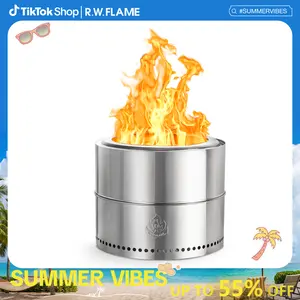 【Summer Vibes】19.5 inch Outdoor Fire Pit, Bonfire 2.0 Smokeless Fire Pit, Portable Stainless Steel Firepit, Wood Burning Low Smoke Pit for Outside Patio Camping with Carry Bag