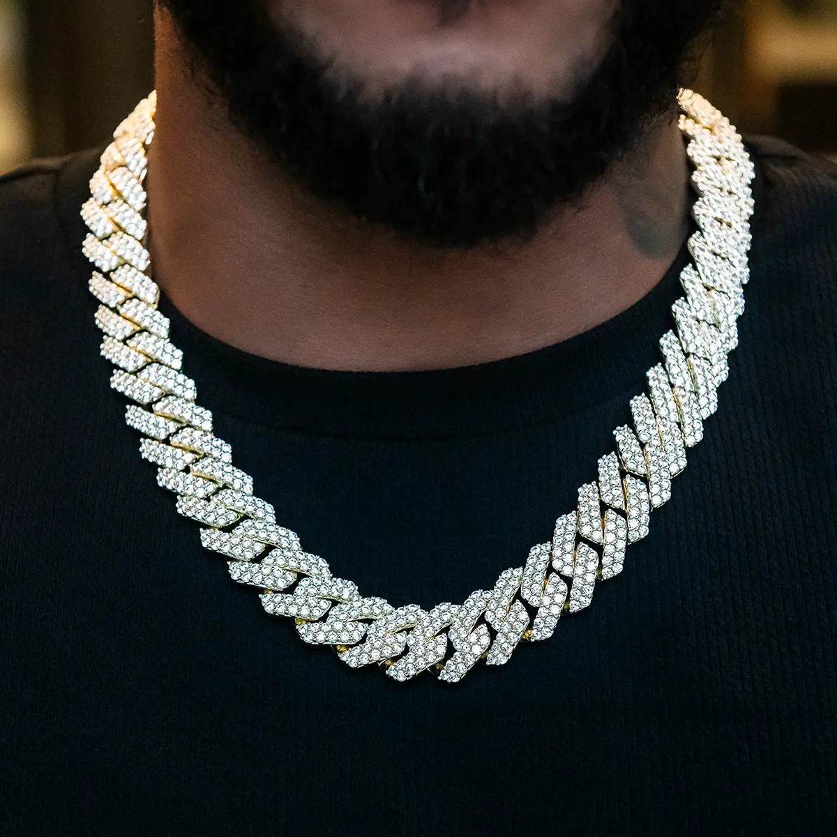 Diamond Prong Cuban Chain in Yellow Gold - 19mm #tiktokshopsummersale