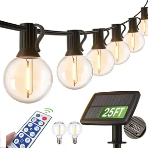 Solar Outdoor String Lights Patio Bistro Lights, 25ft 267LED G40 Bulbs, USB Rechargeable Portable Edison Café String Lights for Porch, Pergola, Backyard, Garden, Pool, Party, Camping