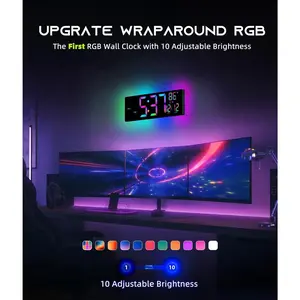 16.5" Large Digital Wall Clock with BT Sync, RGB Lights with 11 Scenes Mode Remote Control, Dual Alarms with Big LED Display, Auto DST, Temperature for Classroom Gaming