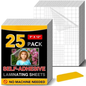 25 Pack Self Adhesive Laminating Sheets, 9 X 12 Inch, Clear Sticker Laminate Sheets  for Documents, Photos, No Machine Needed Heatless Durable
