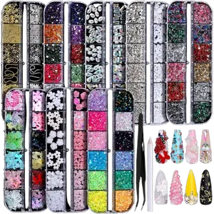 Nail Charms, Nail Rhinestones Kit with 8 Boxes of Nail Gems, 3D Charms for Nails, Colorful Clear Flatback Rhinestones, Multi Shape Pearls Jewels Crystals for Craft