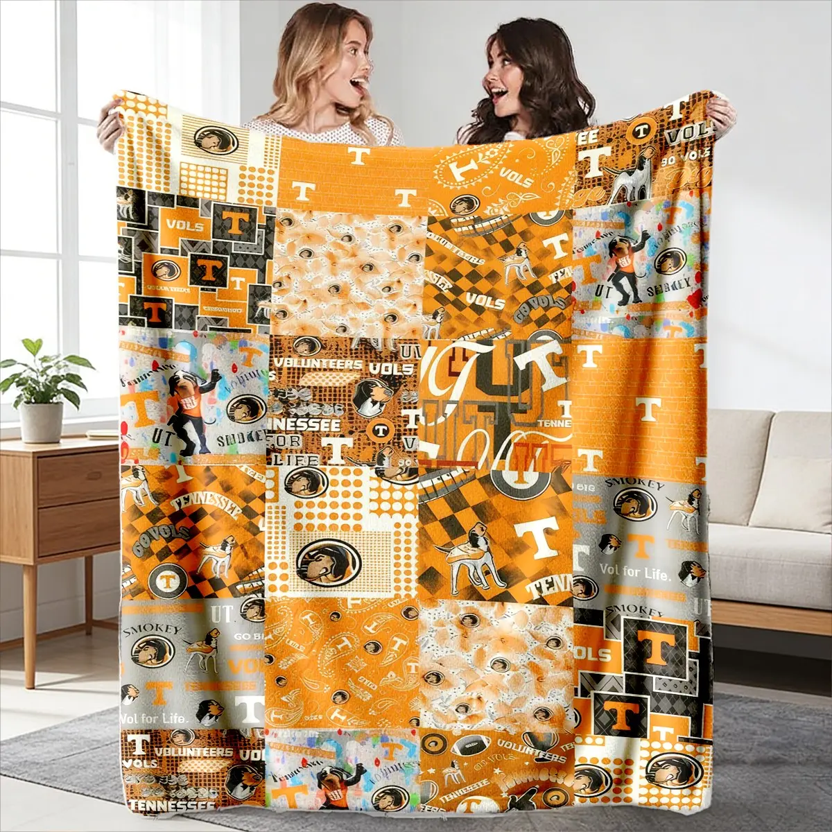 Tennessee Volunteers Patchwork Throw Blanket High Weight Flannel Fabric Soft Warm Anti Wrinkle Easy Clean Ideal for Fans Football Lovers Cozy Warm Blanket