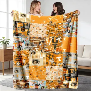 Tennessee Volunteers Patchwork Throw Blanket, High-Weight Flannel Fabric, Soft and Warm, Anti-Wrinkle, Easy Clean, Ideal for Fans and Football Lovers