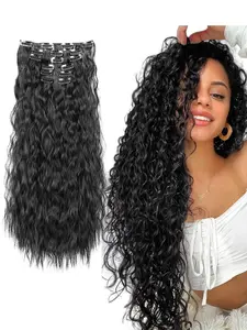 6pcs 20-Inch Wave Synthetic Hair Clips, Easy-To-Wear Clip-On Extensions, Long Mermaid Wave Style for Women, Daily Use, Wavy Synthetic Hairpiece, Synthetic Hair Pieces