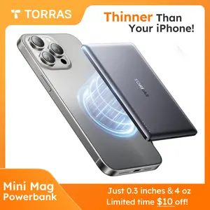 TORRAS MiniMag Power Bank Ultra Slim 5,000/10,000mAh 0.3 in Wireless MagSafe Portable Charger with USB-C Cable, Fast Charging Magnetic Battery Pack for iPhone 16/15/14/13/12 Pro Max