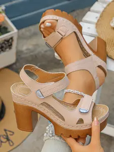 Women's Thick Sole Chunky Heel Sandals, Summer New PU Leather Waterproof Platform High Heels, Single Strap Buckle Design, Thick Soled Sandals Summer Footwear
