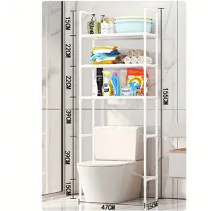 1Pc Bathroom Essentials Floor Mount Storage Rack, Plastic Stand Rack Organizer with 12mm-16mm Gold Tube, Toilet Side Rack Without Drilling, for Bathroom Essentials