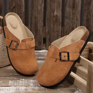 Women's Sandals Comfort Suede Clogs Stylish with Adjustable Buckle Slip-On Mules