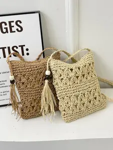 Women's Fashionable Straw Boho Style Crossbody Bag, Casual Versatile Shoulder Bag for Daily Used, Trendy High-quality Daily Commuting Bag, Fashion Purses, Handcrafted Bag, Elegant Commuter Bag