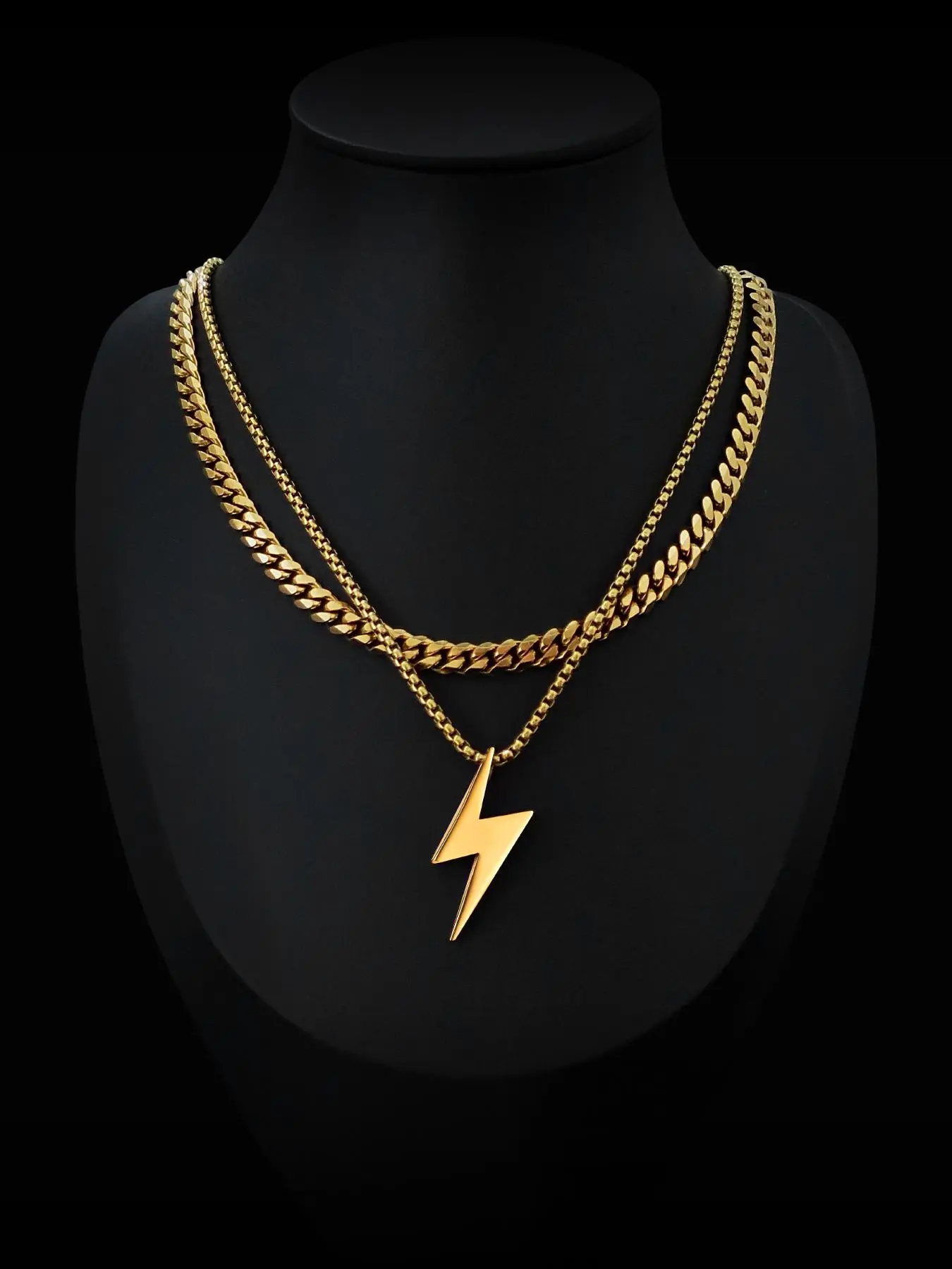 Lightning Charm Pendant Necklace & Cuban Chain Necklace, Fashion Jewelry for Party, Daily Decor, Trendy All-match & Exquisite Jewelry for Birthday Gift