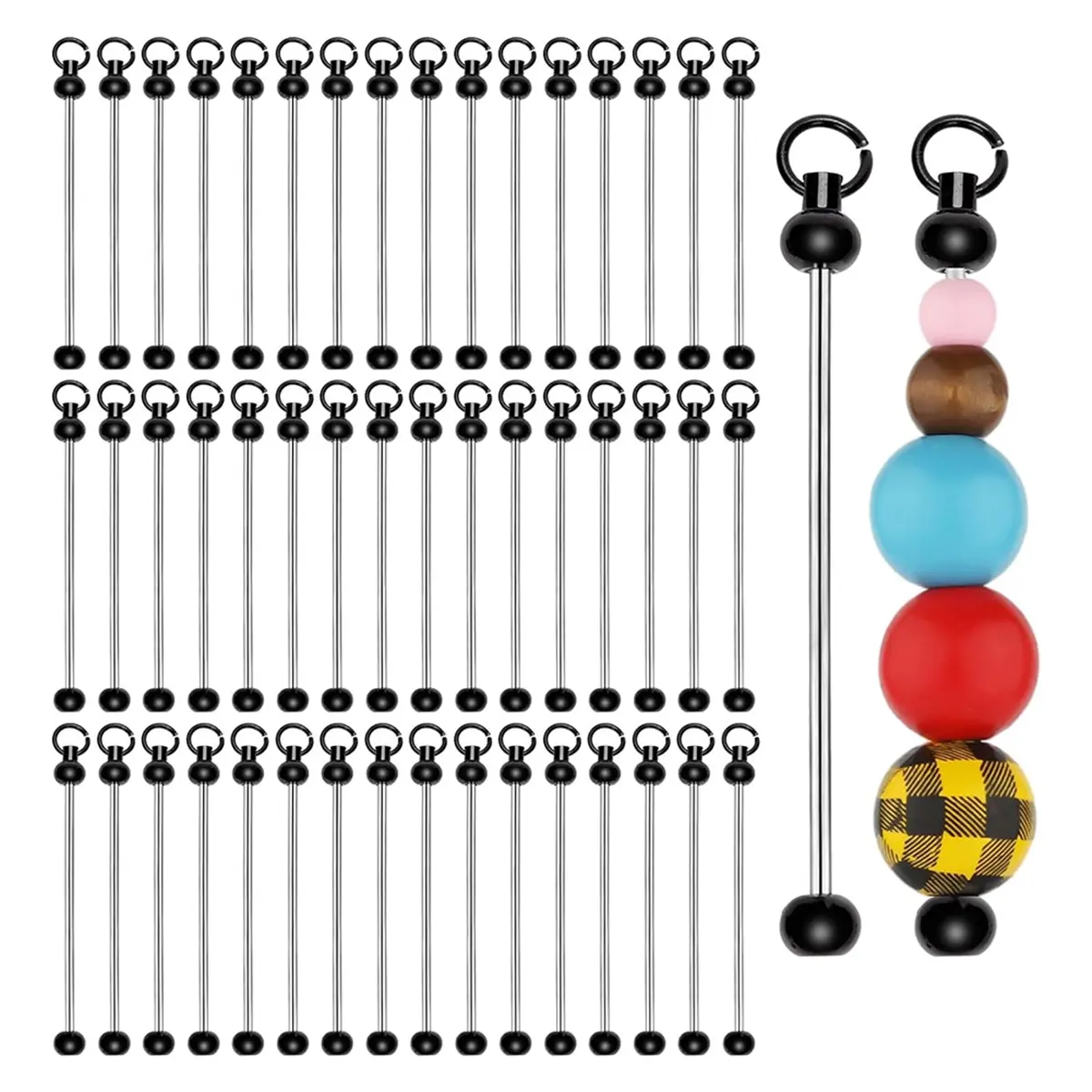50pcs Sturdy Bar Shape Bead-Friendly Metal Blank Beadable Keychain Bars - 3.35in/8.5cm Length, Detachable Ends, DIY Charm, Car Antenna Toppers, Gift Ready Birthday Gifts for Craft Projects, Wedding