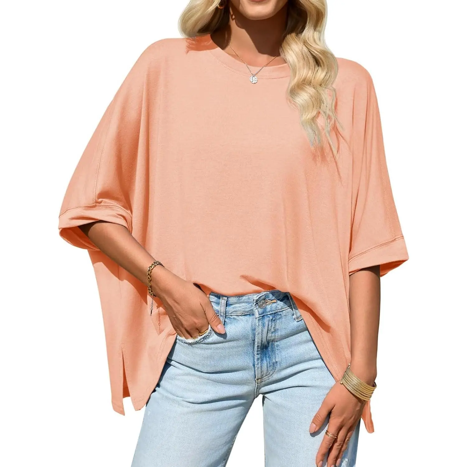 Imily Bela Womens Oversized Tshirts Batwing Short Sleeve Asymmetric Hem Tops Summer Casual Loose Fit Tunic Tee Shirts
