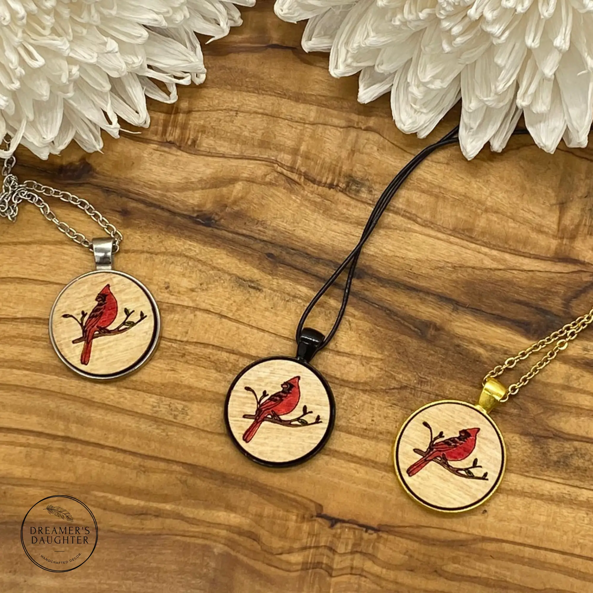 Cardinal, Cardinal and Owl, Two Cardinals, Hawk, Eagle, Dragonfly, pendant necklace, remembrance, sympathy, thinking of you, gift, memorial, bird necklace, wood pendant, wood charm