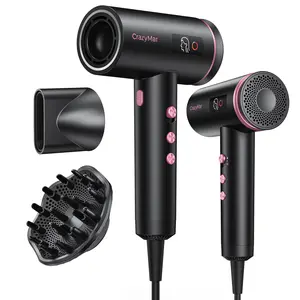 Ionic High-Speed Hair Dryer 1800W, CrazyMar - 180000 RPM Women's Hair Dryer, 500 Million Ionic Tech Fast Blow Dryer, International Travel Compact Hair Blower w/ Magnetic Diffuser, High Speed Brushless Motor for Fast Drying (2-5 Mins)
