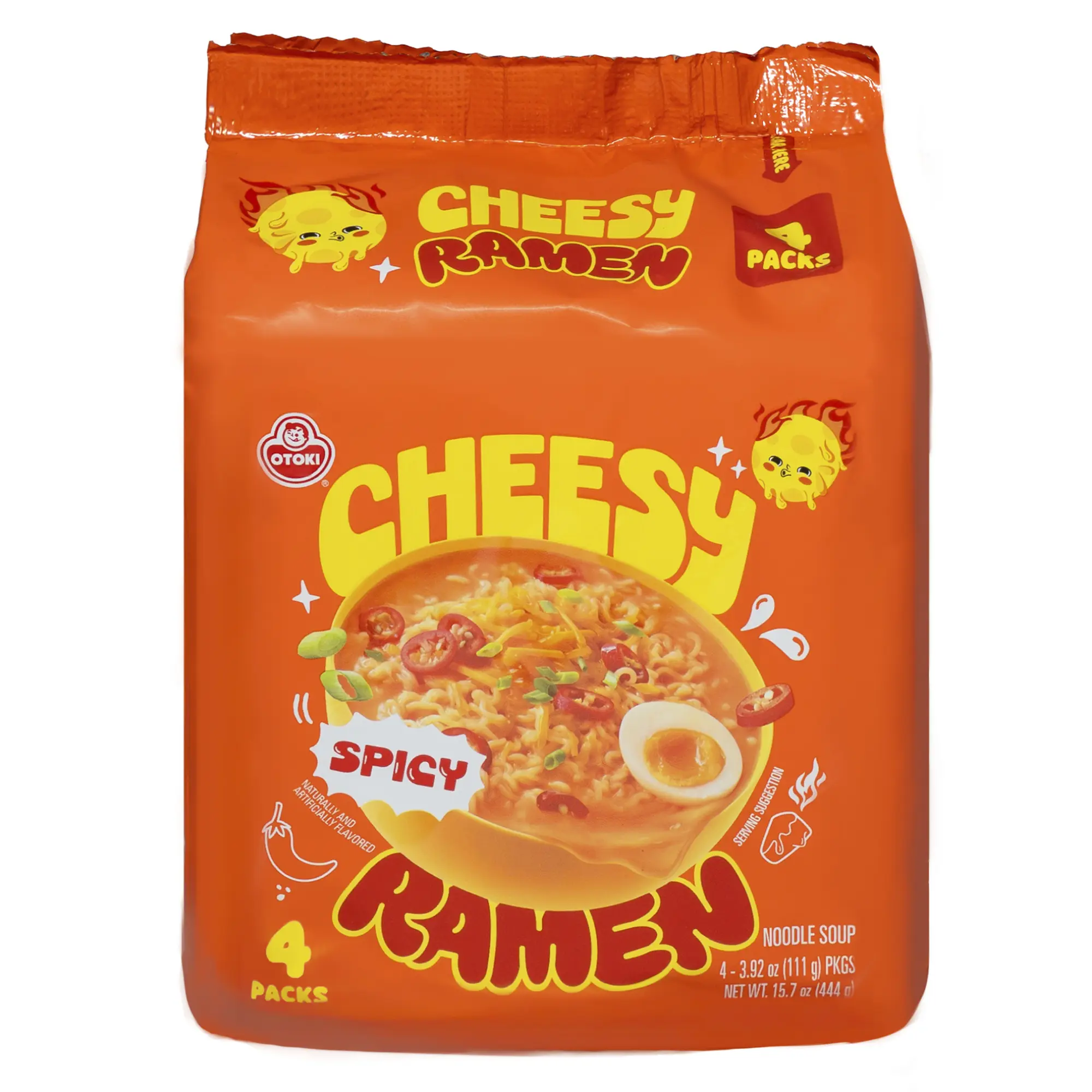 OTOKI Spicy Creamy Cheese Instant Noodles - Savory Asian Ramen with Flavorful Broth, Instant Food Snacks (4-Pack, 15.66oz Korean Spicy Food, Contains Cheese)