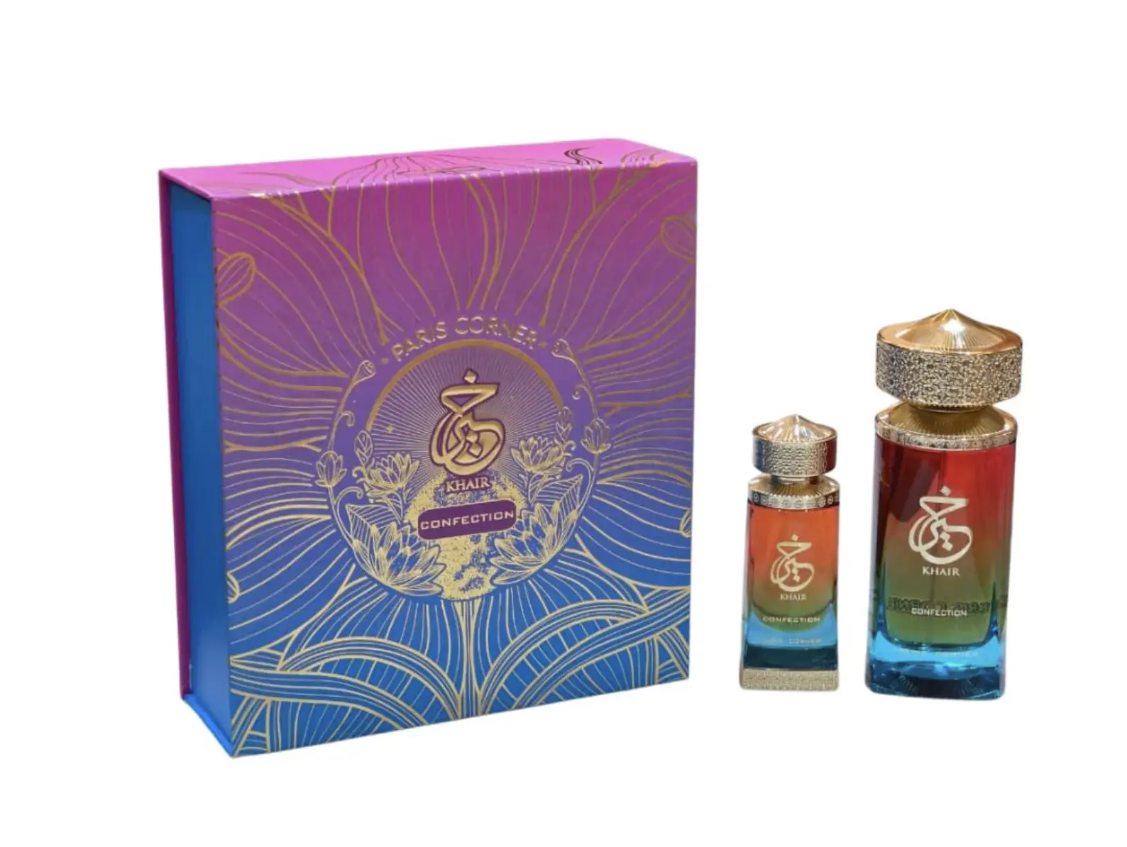 Paris Corner Khair Confection Unisex Fragrance 2-Piece Set - 3.4oz EDP, 0.85oz Concentrated Perfume Oil, New Fruity Floral Whipped Cream Marshmallow Scent, Vanilla, Jasmine, Marshmallow and Sweet Cream Unisex Fragrance Traveler Set, Enchanting Fragrance