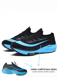 spring break  Fashion Couple Parent-Child Racing Running Shoes, Knitted Textile Upper, Cushioned Rubber Sole, Comfortable Professional Training Sneakers