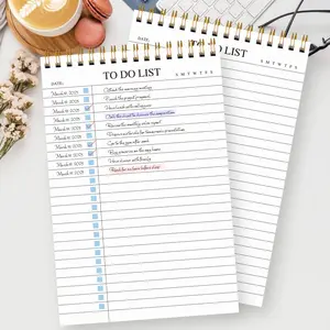 Double Coil To-Do List Notebook Set of 2, 22x14.2cm Desktop Task Planner, Daily Checklist Journal, Simple Portable Writing Pad, Office Stationery Supplies