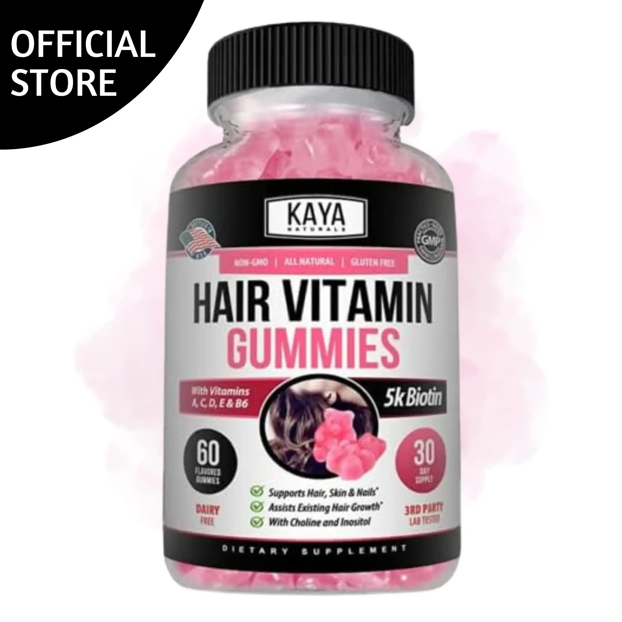 Kaya Naturals Hair Growth Gummies - Women's Hair Growth Support Supplement Biotin 5000mcg Vitamins for Healthy Hair, Skin, and Nails - Beauty Suppleme