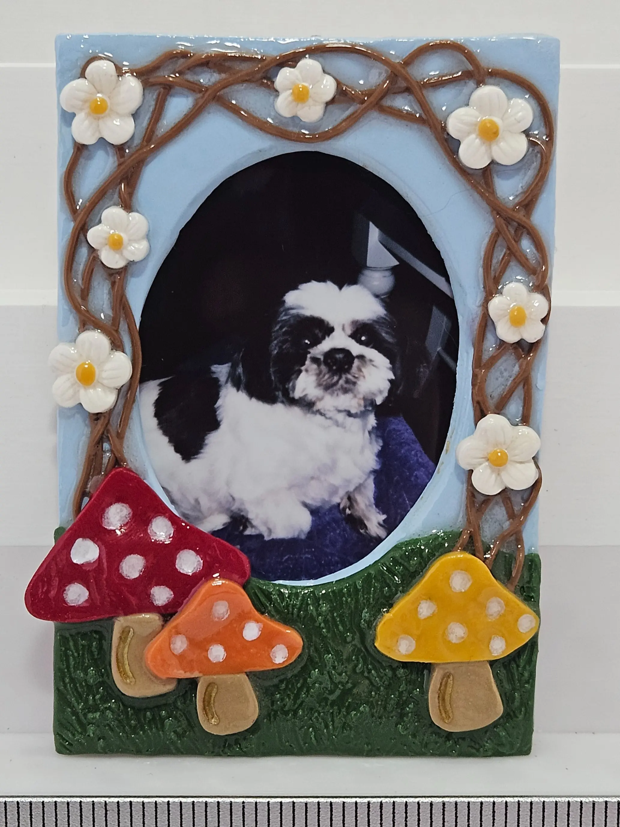 Handmade Mushroom Polaroid Magnet - Polymer Clay Fridge Decor