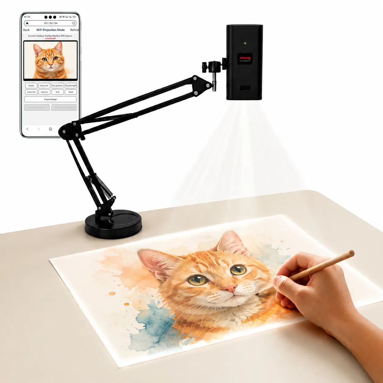 No-Skill Drawing Aid Projector for Beginners - Digital Sketch Projector with Stable Mechanical Arm for Students, Hobby Artists and Craft Lovers