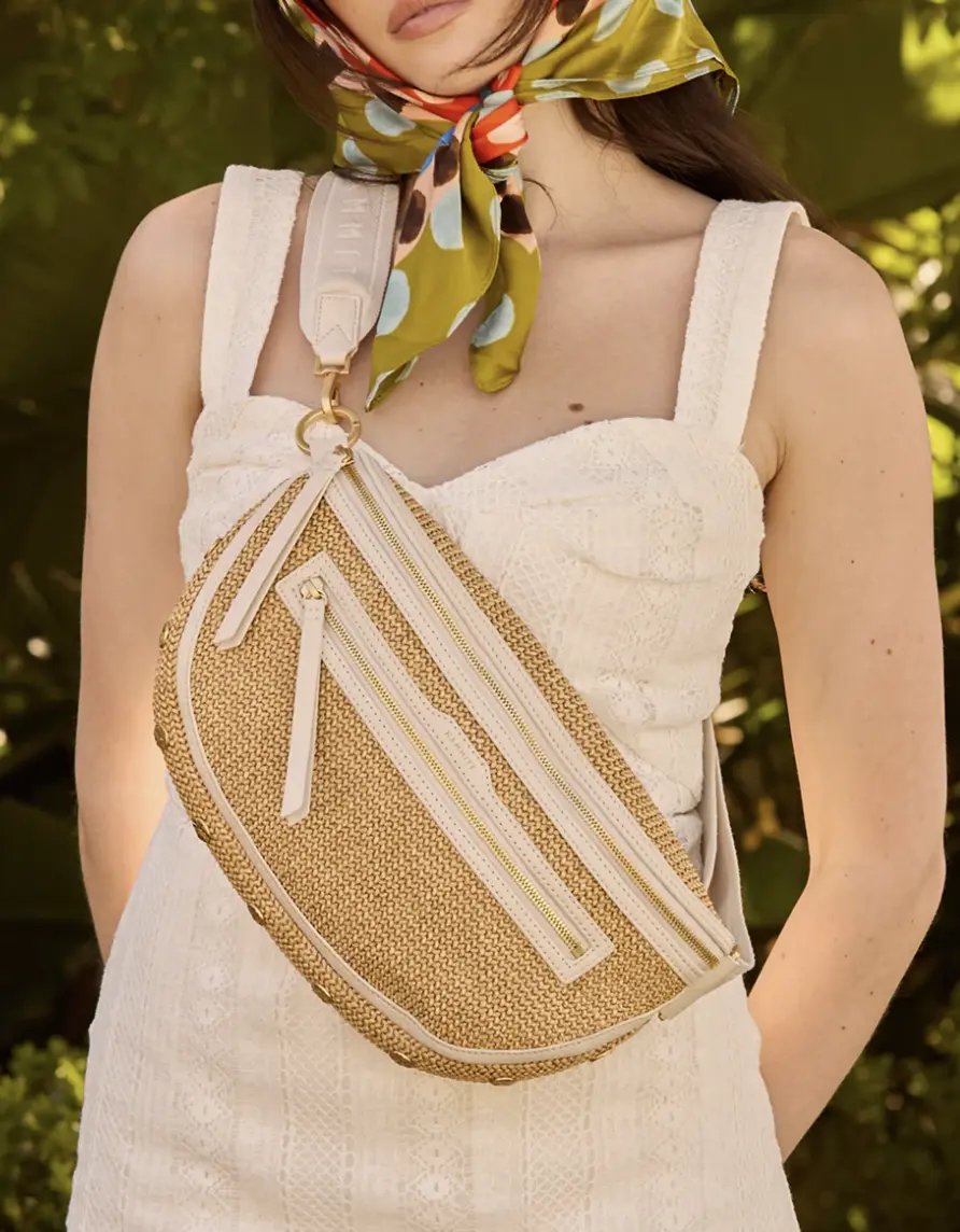Hammitt Charles Large Crossbody Belt Bag – Designer Leather Sling Bag with Gold Hardware & Red Zip