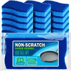 24-Count Non-Scratch Dual-Sided Dish Scrubber Sponges & Scrubbing Pads, High-Density Water Absorbing Sponges for Kitchen Dishwashing Cleaning
