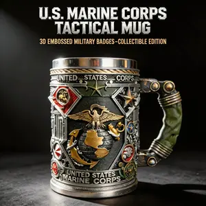 Military-themed 3D mug, Father's Day handcrafted military-themed coffee cup with stainless steel inner liner, exquisite military-style beer mug, exclusive gift for men and soldiers, unique veteran commemorative gift, 10 ounces, resin and metal material