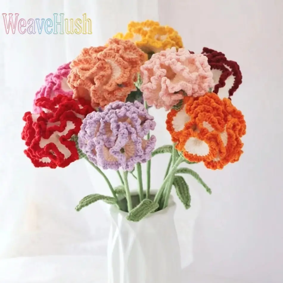 Handmade Crocheted Carnation Fake Flowers Bouquet, Realistic Simulated Flower Arrangement, Handcrafted Artificial Carnations, Perfect Gift for Mother’s Day Valentine’s Day, Elegant Aesthetic Home Decor Fake Flower Bouquet for Gifting & Decoration