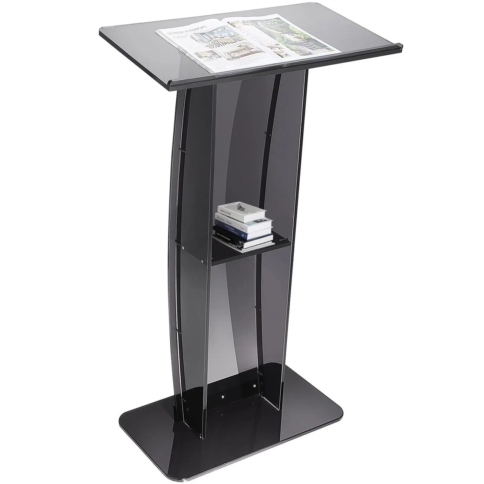 【SummerFinds】VEVOR Acrylic Podium,  , 47" Acrylic Podium Stand with Wide Reading Surface & Storage Shelf, Floor-standing Clear Pulpits Acrylic for Church Office School, Black