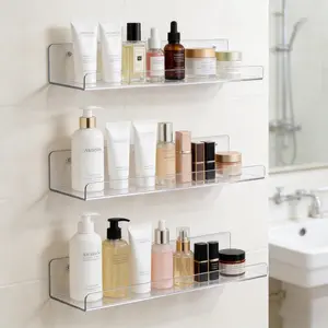 Clear Acrylic Floating Shelves for Wall, 15'' Floating Shelves for Perfume, Skincare, Bookshelf Organizer for Bathroom, Bedroom, Kids Room, Living Room, Room Decor