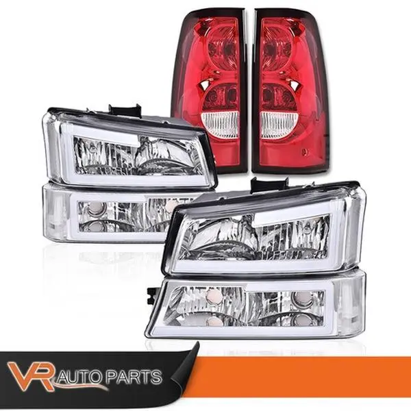 LED DRL Bumper Headlights & Tail Lights Kit, Polycarbonate Replacement Automotive Lights for 03-07 Chevy Silverado Truck, Factory Fit Plug-and-Play