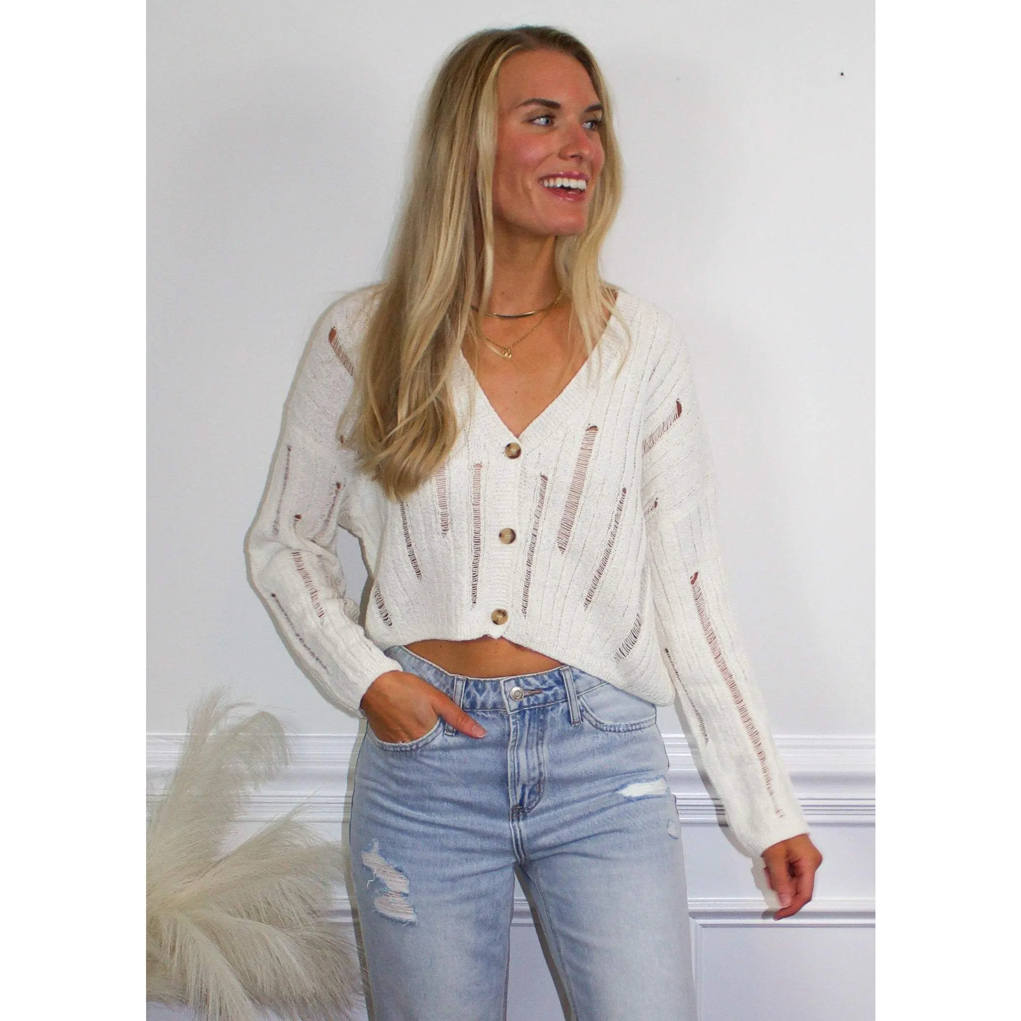 Your Muse Distressed Cropped Cardigan