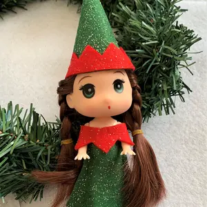 Green Toddler Elf Dark Braids, Christmas Elf, Holiday Elf Figurine