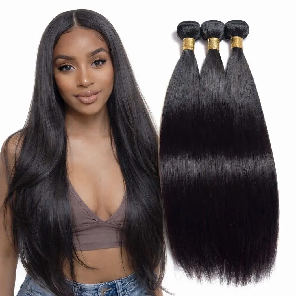 YCNG Brazilian Virgin Bundles of Human Hair - Tangle-Free, Shedding-Free, Silky Soft Texture Retention, Quick Weave Extensions for Black Women, Natural Color