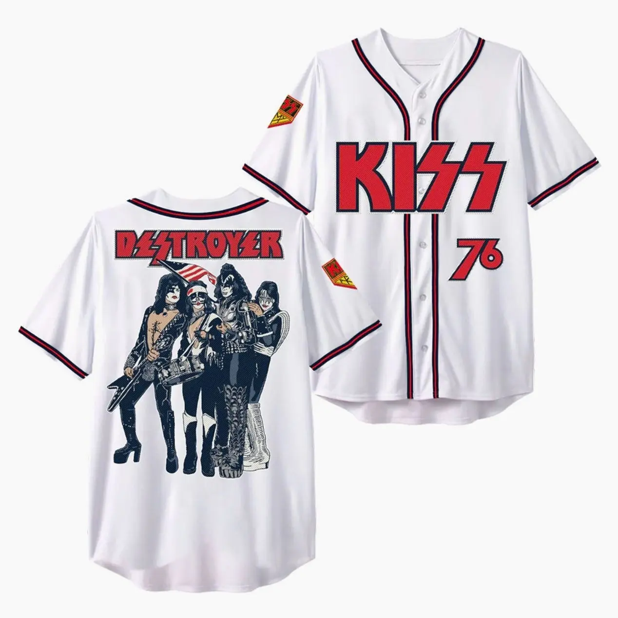 KISS Destroyer '76 Short Sleeve Cotton Button-Up Baseball Jersey, 2026 Band Tour Unisex Casual Wear Collectible, Everyday Outfits Concert Gift for Rock Lovers