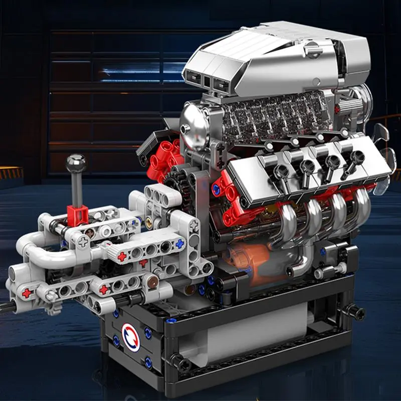 855PCS V8 Engine Kit Moc Blocks Set Desktop Ornaments Assembly Technical Model Toys Simulated Gearbox Children Adult Holiday Gifts Building Sets Buildable Blocks Kit Brick Kit