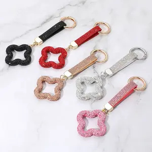 Bling Studded Quatrefoil Keychain / Bag Charm - Sparkling Four-Petal Charms & Glitter Straps - 5.9" L, 2" X 2" - Lead & Nickel Compliant - Perfect for Bags, Purses, or Keys