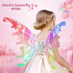 LED Electric Fairy Wings for Girls Ages 4-8 Light-Up Moving Butterfly Costume Jewelry with Music Auto-Off Sparkling Princess Dress-Up Ornament for Halloween Valentine Birthday Christmas Party Gifts