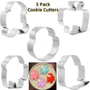 Christmas Gift Stainless Steel 5-Piece Cookie Cutter Set for Baking Fondant Fruit Bread Birthday Party Decorations Easy to Clean