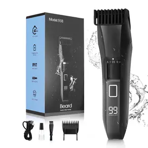 AMULISS Beard Trimmer for Men, 20 Length Adjustable, Cordless Waterproof Clippers, Stainless Steel T-Blade for Precision Facial Hair Trimming with 2 Guide Combs, Travel Lock, LED Display