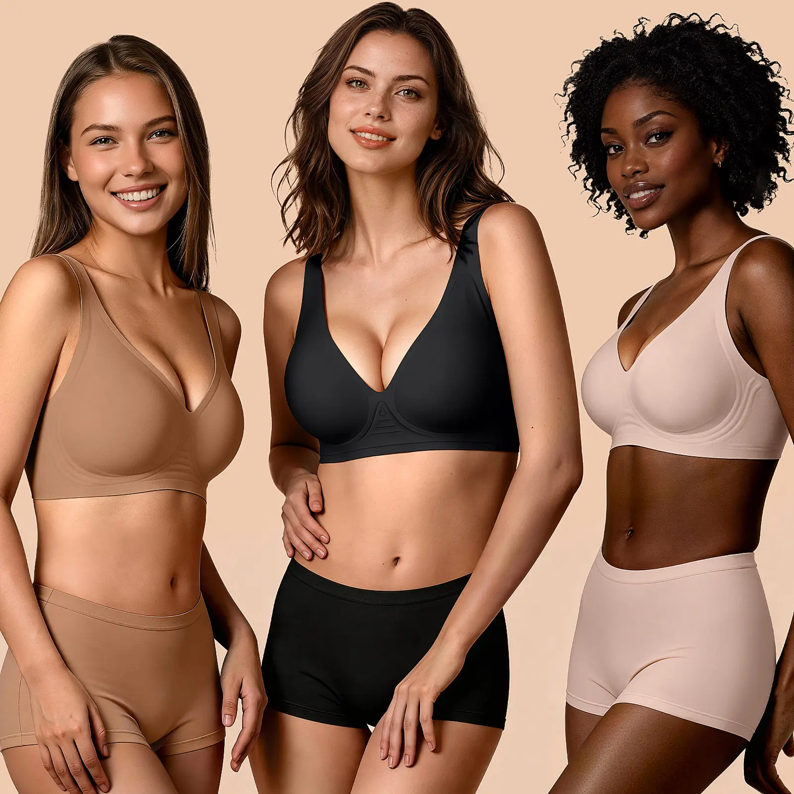 Vertvie Jelly Bra Deep V Plunge with Wide Straps Seamless Wireless Bras Comfort & Sexy U-Back Design Everyday T-shirt Bra for Women Casual Wear