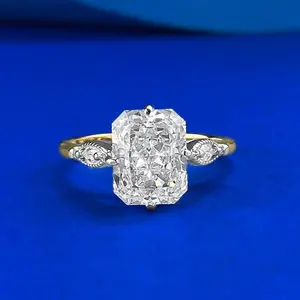 S925 Sterling Silver Ice Flower Cut Three stones Square 7*9mm 8A Cubic Zirconia Ring-122
