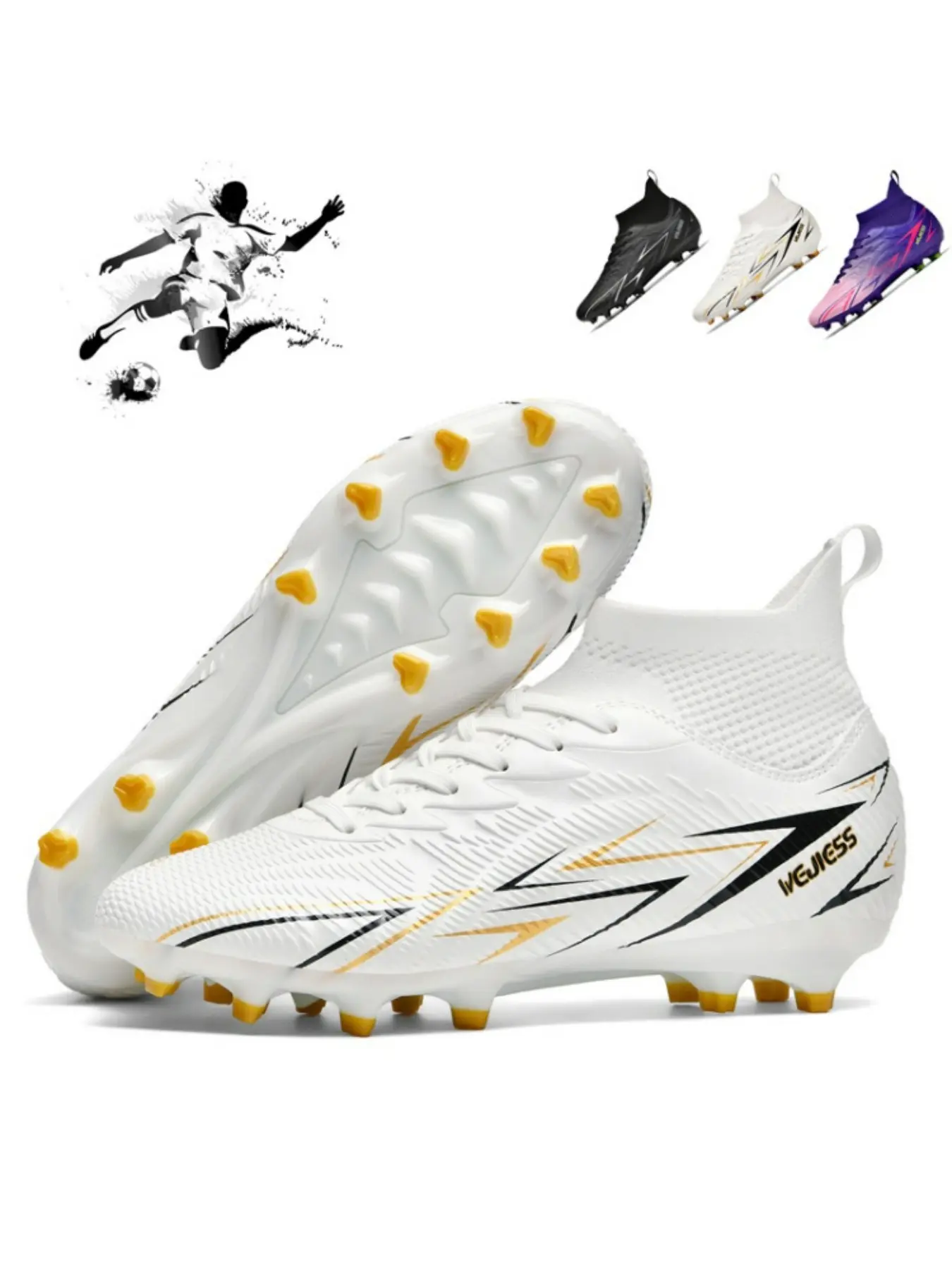Men's High-Top Soccer Shoes, Ag Studs, Anti-Slip Breathable Design, Durable Tpu Sole, Ideal for Training, Running, Outdoor Activities, Soccer Cleats, Sports Shoes