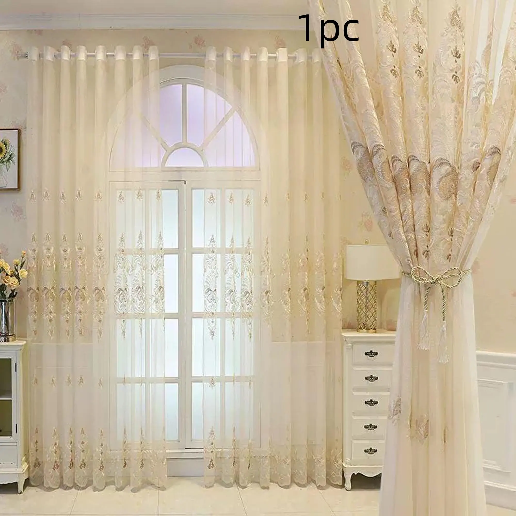 Elegant Embroidered Transparent Curtain, Korean Style Drapes for Bedroom & Living Room Decor, Floral Pattern, Window Curtain, Home Decorative Curtain, Floral Sheer Curtains