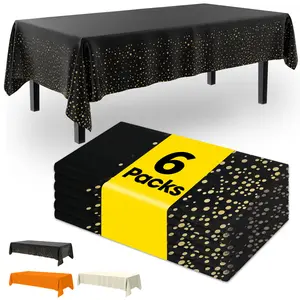 6pcs Black and Gold Disposable Party Tablecloths Aesthetic Plastic Table Cover 54"x108" Waterproof Heavy Duty Tablecloth for Birthday Holiday Dinner